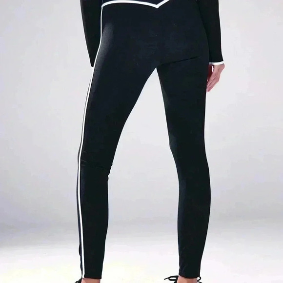 Black And White Women's Contrast Piping High Waist Leggings - Picture 4 of 5